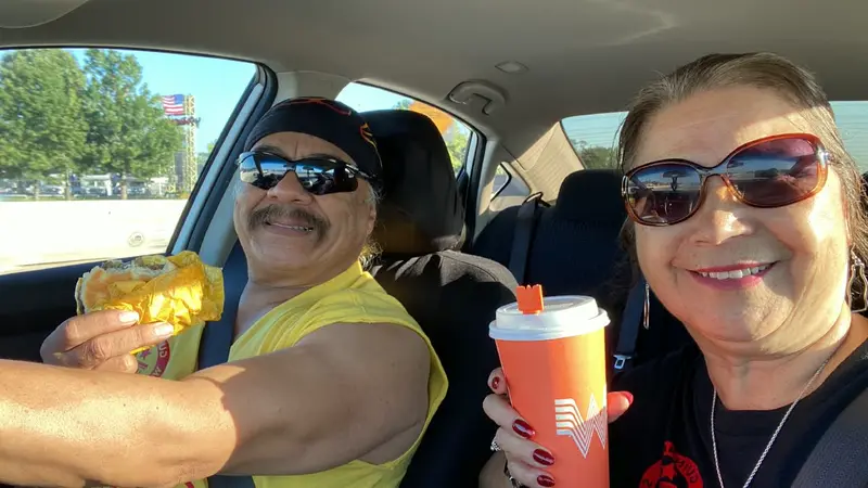 Bardo and Olga Cuellar on a road trip to their Coca-Cola meeting